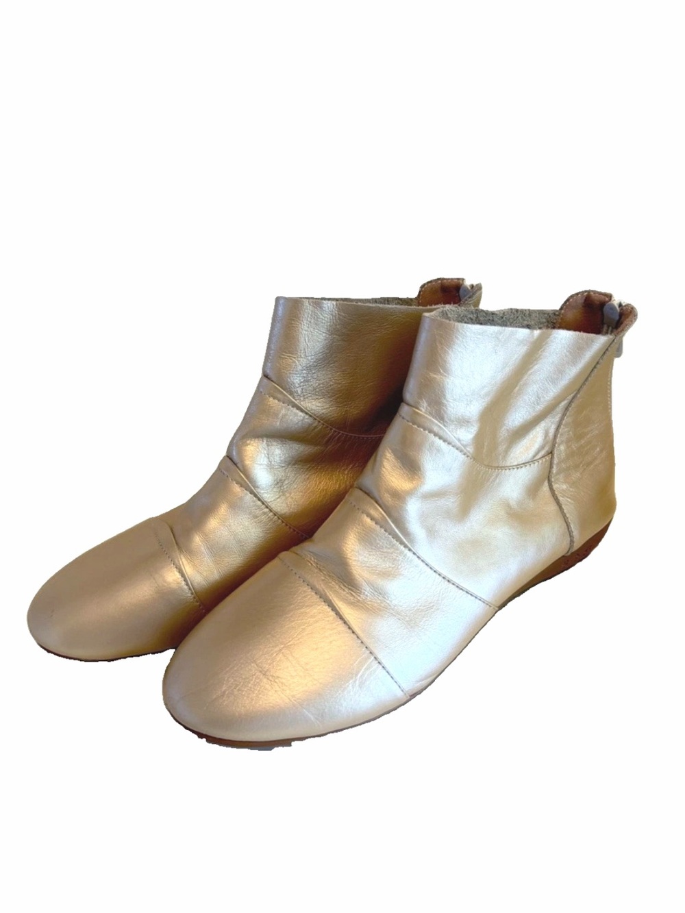 L Style Champagne Gold Boots Korean Metallic Leather Ankle - US Wom 9.5 (EU 40)